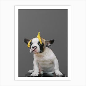 Funny Dog Wearing Banana Hat Art Print