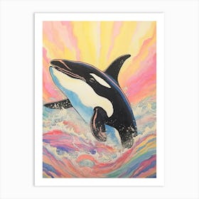 Pastel Rainbow Orca Whale Waves 3 Art Print