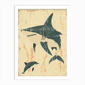 Shark & Dolphin Muted Pastel Art Print
