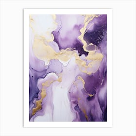 Purple, White, Gold Flow Asbtract Painting 1 Art Print