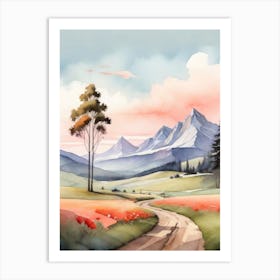 Tranquil Mountains In Minimalist Watercolor Vertical Composition 4 Art Print