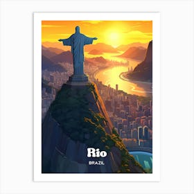 Rio Brazil Christ Statue Travel Art Illustration Art Print