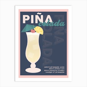 Navy Piña Colada Cocktail Art Print