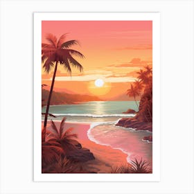 An Illustration In Pink Tones Of Pasir Panjang Beach Redang 1 Art Print