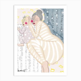 Mother And Baby Sleeping Between The Stars And Music Art Print