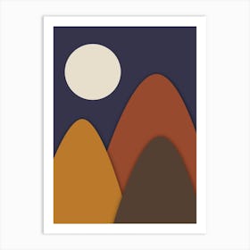 Follow The Moon Minimalist Mountains Art Print