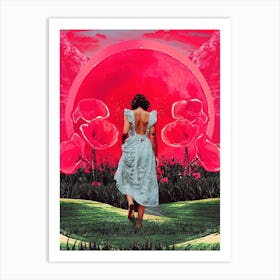 Collage Pink Poppy Moon Art Print