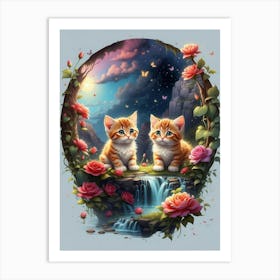 Two Kittens On A Waterfall Art Print