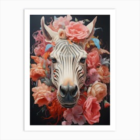 Zebra With Flowers 2 Art Print