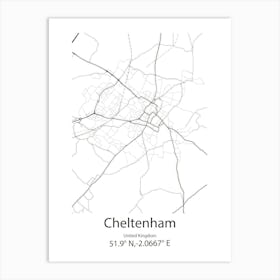 Cheltenham,United Kingdom Minimalist Map Art Print