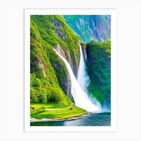 Nærøyfjord Waterfalls, Norway Majestic, Beautiful & Classic (1) Art Print