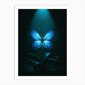 Blue Butterfly In The Dark 1 Art Print