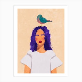 Girl with Bird Art Print