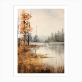 Lake In The Woods In Autumn, Painting 9 Art Print