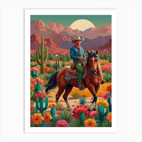 Cowboy In The Desert 12 Art Print