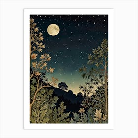 Moonlight In The Woods Style William Morris Art Print 7 Art Print