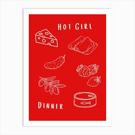 Hot Girl Dinner Red Art Print