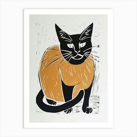 Siamese Cat Linocut Blockprint 3 Art Print