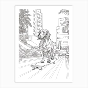 Dachshund Dog Skateboarding Line Art 3 Art Print