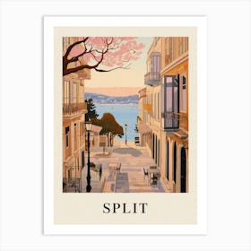Split Croatia 2 Vintage Pink Travel Illustration Poster Art Print