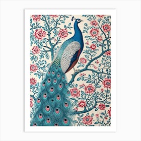 Cream & Red Peacock Wallpaper 2 Art Print