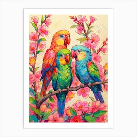 Parrots On A Branch Art Print