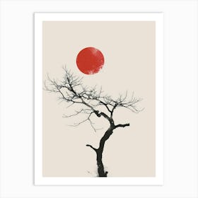 Tree With Red Sun Art Print