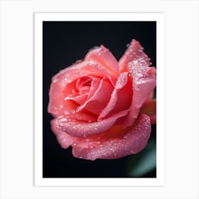 Pink Rose With Water Droplets Art Print