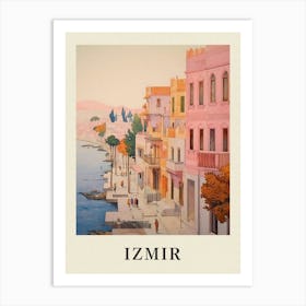 Izmir Turkey 4 Vintage Pink Travel Illustration Poster Art Print