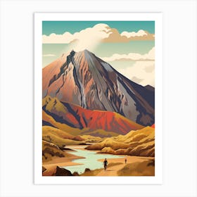 Tongariro Alpine Crossing New Zealand 2 Vintage Travel Illustration Art Print