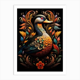 Folk Bird Illustration Mallard Duck 3 Art Print