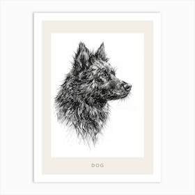 Black Long Haired Dog Line Sketch 2 Poster Art Print