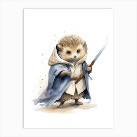 Baby Hedgehog As A Jedi Watercolour 4 Art Print