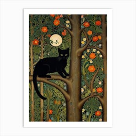 Black Cat In A Tree Style William Morris 1 Art Print