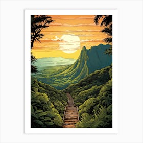 Haiku Stairs Hawaii Vintage Travel Illustration Art Print