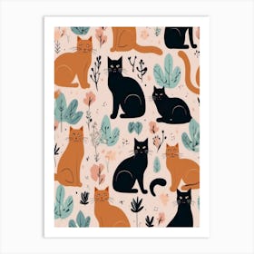 Cats On A Pink Background Art Print