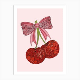 Cherries with bow Poster