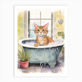 Ocicat In Bathtub Botanical Bathroom 3 Art Print