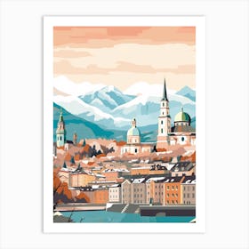 Vintage Winter Travel Illustration Salzburg Austria 4 Art Print