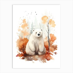 A Bear Watercolour In Autumn Colours 0 Art Print