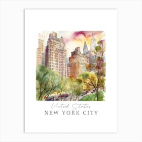 United States, New York City Storybook 6 Travel Poster Watercolour Art Print