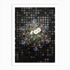 Vintage White Rose of Snow Flower Wreath on Dot Bokeh Pattern Art Print