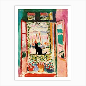 Black Cat by The Open Window, Collioure 1905 by Henri Matisse Gallery Exhibition in Paris, France Print - Abstract Watercolor French Riviera HD High Resolution Funny Cats Art Art Print