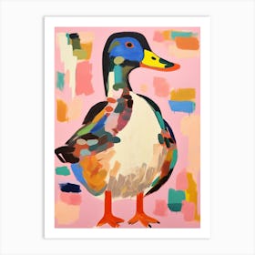 Pink Scandi Mallard Duck 1 Art Print