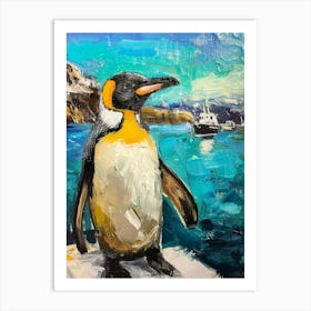 Galapagos Penguin Paradise Harbor Colour Block Painting 2 Art Print