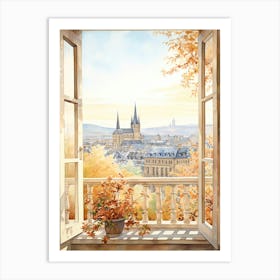 Window View Of Luxembourg City Luxembourg In Autumn Fall, Watercolour 1 Art Print