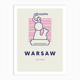 Navy And Pink Minimalistic Line Warsaw Art Print