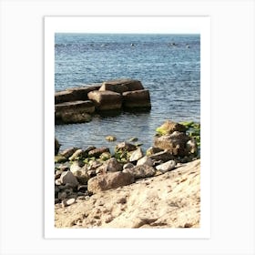 Rocky Shore, landscapes, natural beauty view of the sea and blue sky Art Print