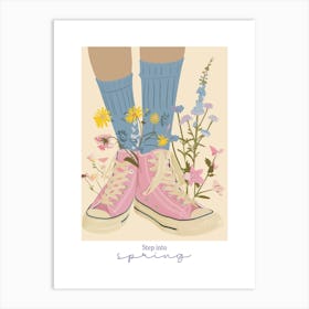 Step Into Spring Illustration Pink Sneakers And Flowers 3 Art Print