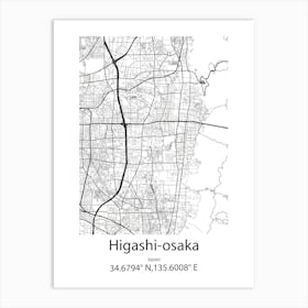 Higashi Osaka,Japan Minimalist Map Art Print